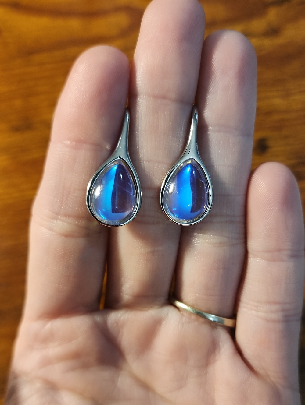 Teardrop Moonstone Pendant Earrings, Pure Copper Hook Earrings, Elegant Daily